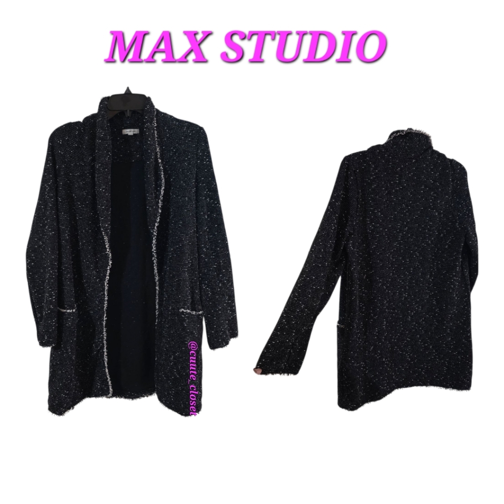 Max Studio Tweed Open Cardigan With Pockets